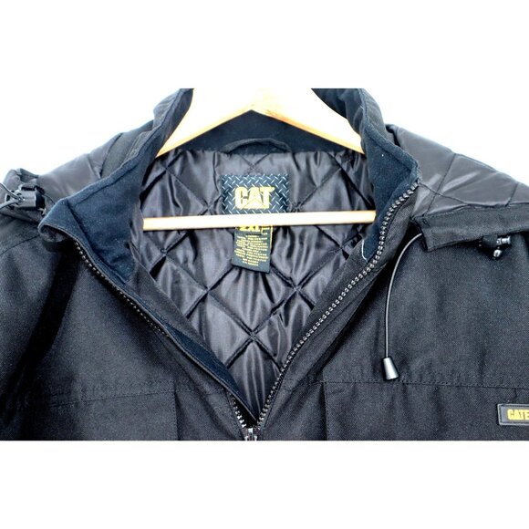 CAT Mens Black Hooded Jacket 2XL Polyester Quilted Insulation Winter - Picture 10 of 14